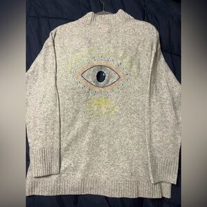 Gray cashmere Cardigan with Eye embroidered design